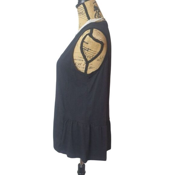 Sonoma Womens Black Sleeveless Top M Notchneck Peplum Ruffle Top Modern Feminine - Picture 2 of 6